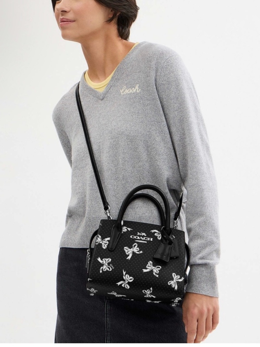 Coach Black Floral Bow Print Mini Satchel